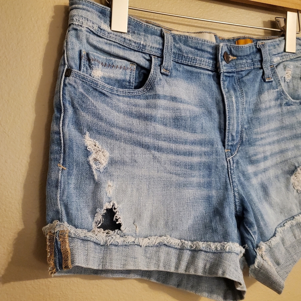 PILCRO | ANTHROPOLOGIE Boyfriend Lightwash Distressed Fringe Jean Shorts Size 25 - Picture 3 of 11